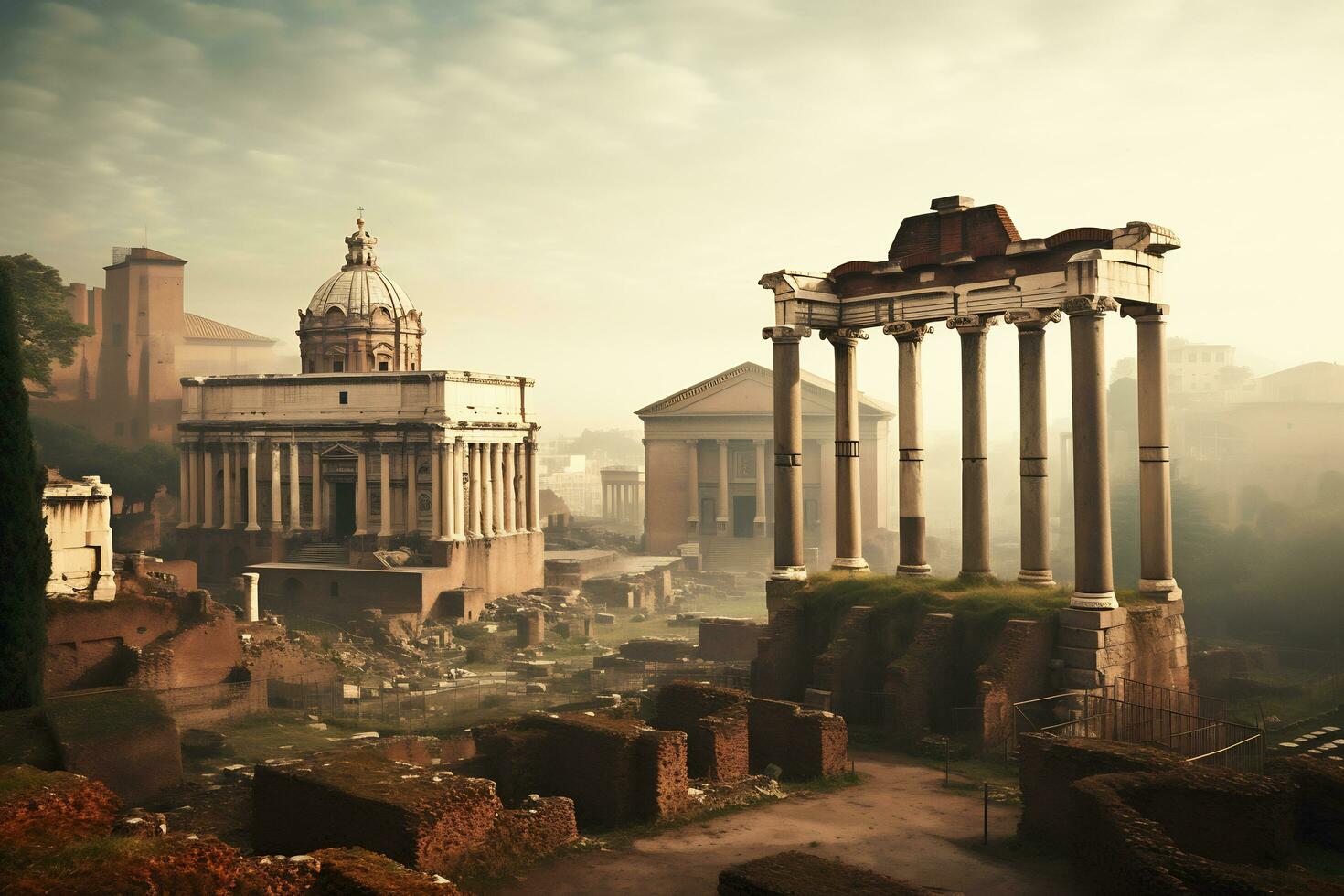 ancient Roman ruins at the Roman Forum Generative AI photo