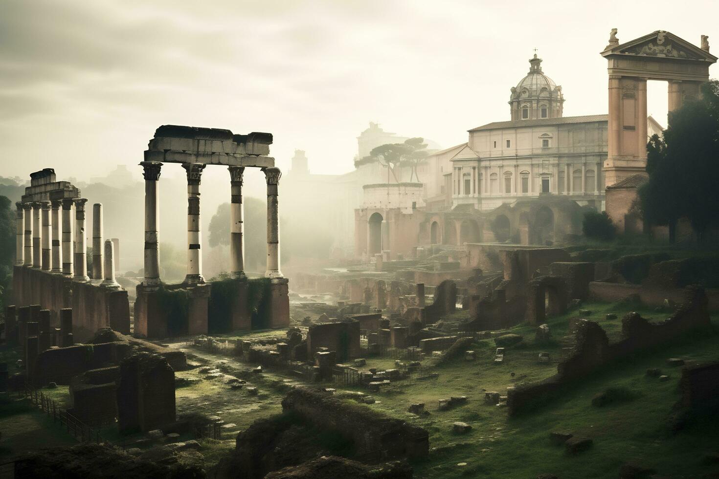 antiguo romano restos a el romano foro generativo ai foto