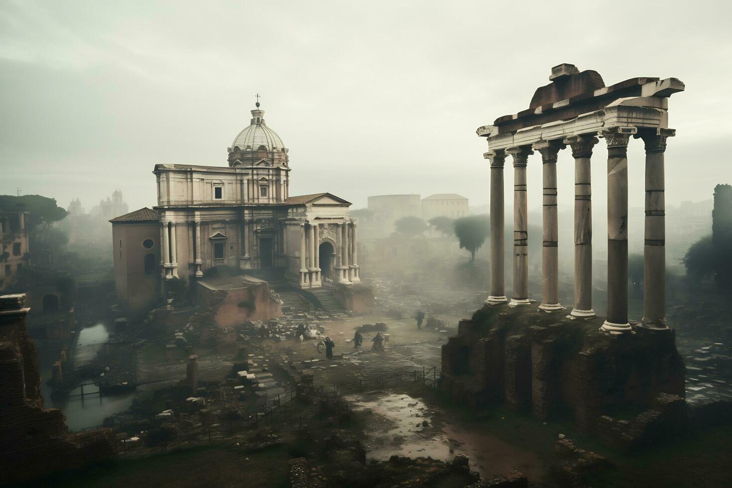 ancient Roman ruins at the Roman Forum Generative AI photo