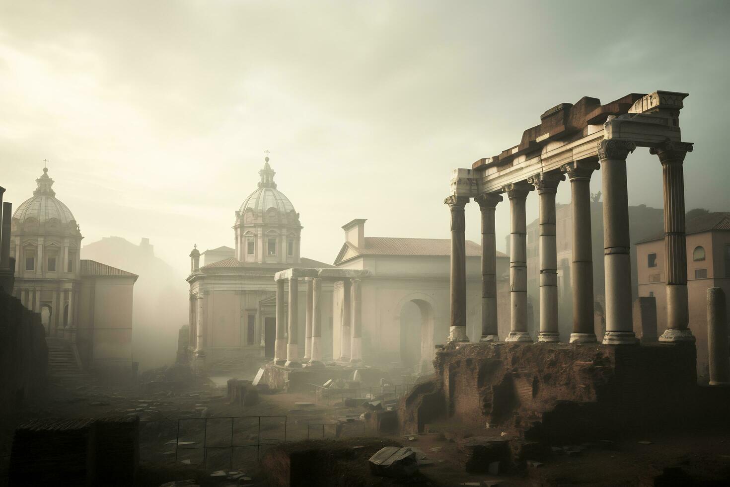 ancient Roman ruins at the Roman Forum Generative AI photo