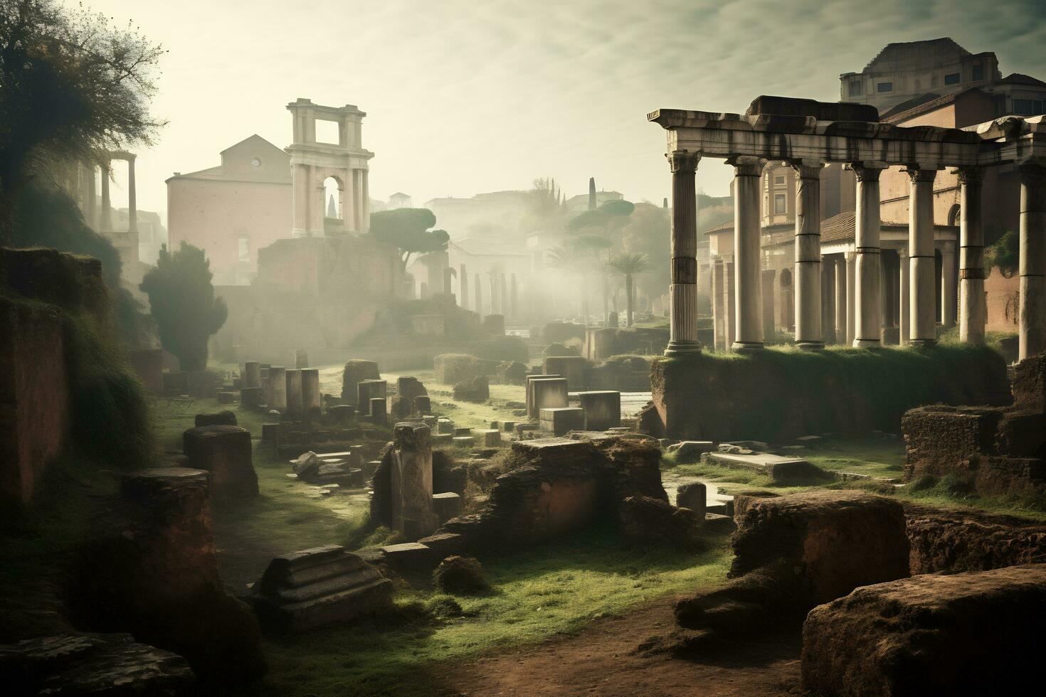 ancient Roman ruins at the Roman Forum Generative AI photo