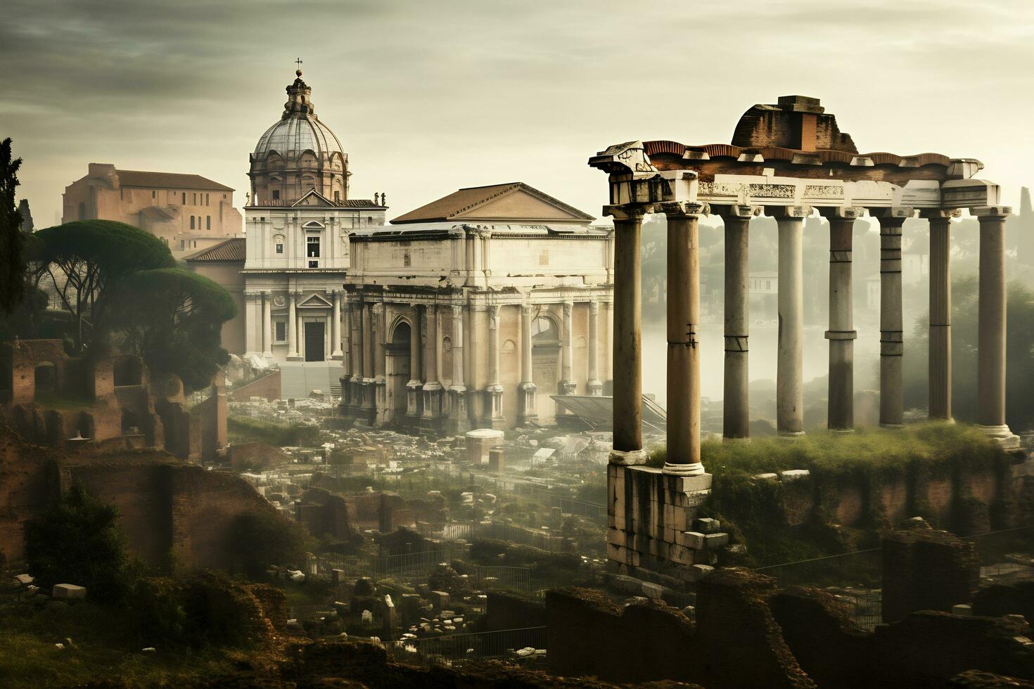 ancient Roman ruins at the Roman Forum Generative AI photo