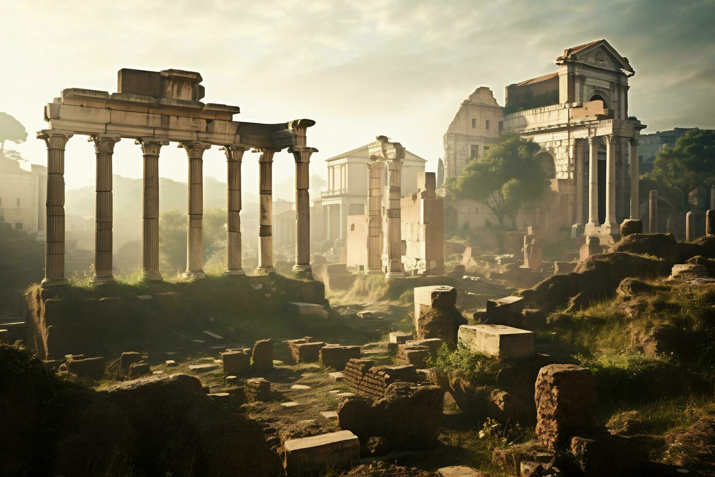 ancient Roman ruins at the Roman Forum Generative AI photo