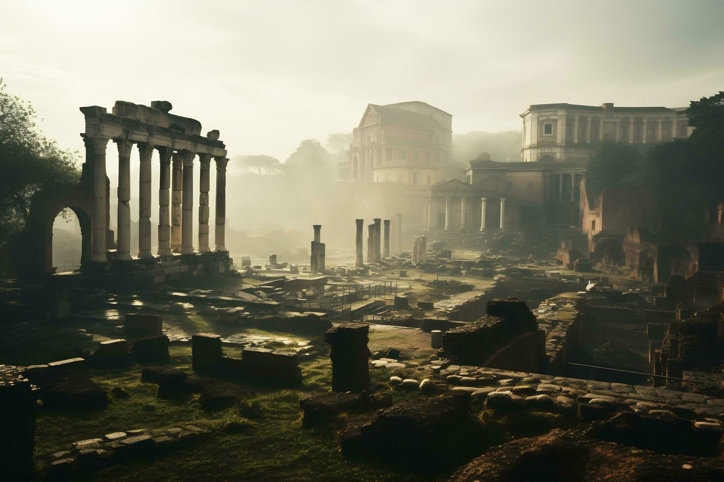 ancient Roman ruins at the Roman Forum Generative AI photo