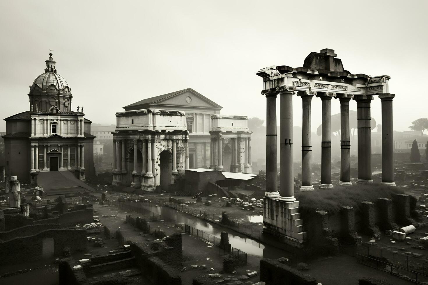 ancient Roman ruins at the Roman Forum Generative AI photo