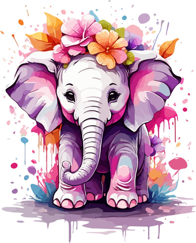 Cute Baby Elephant with Flower Spread Cartoon AI Generative png