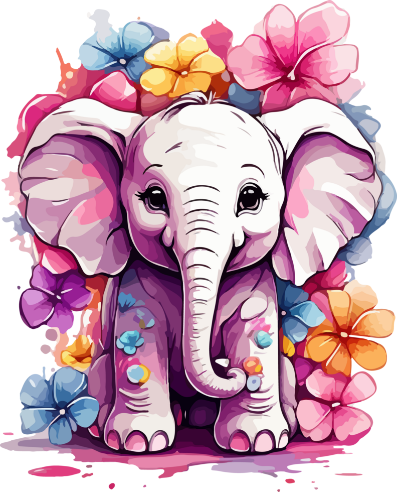 Cute Baby Elephant with Flower Spread AI Generative png