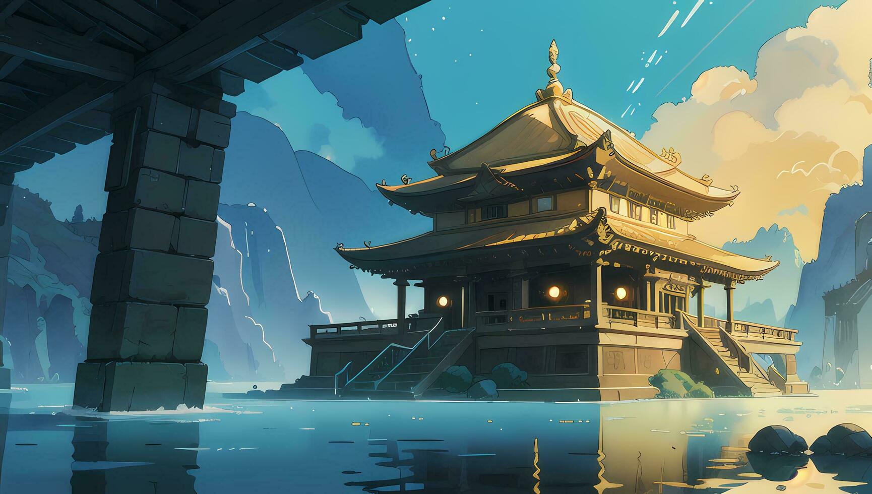 Ancient Temple Graphic Novel Anime Manga Wallpaper photo
