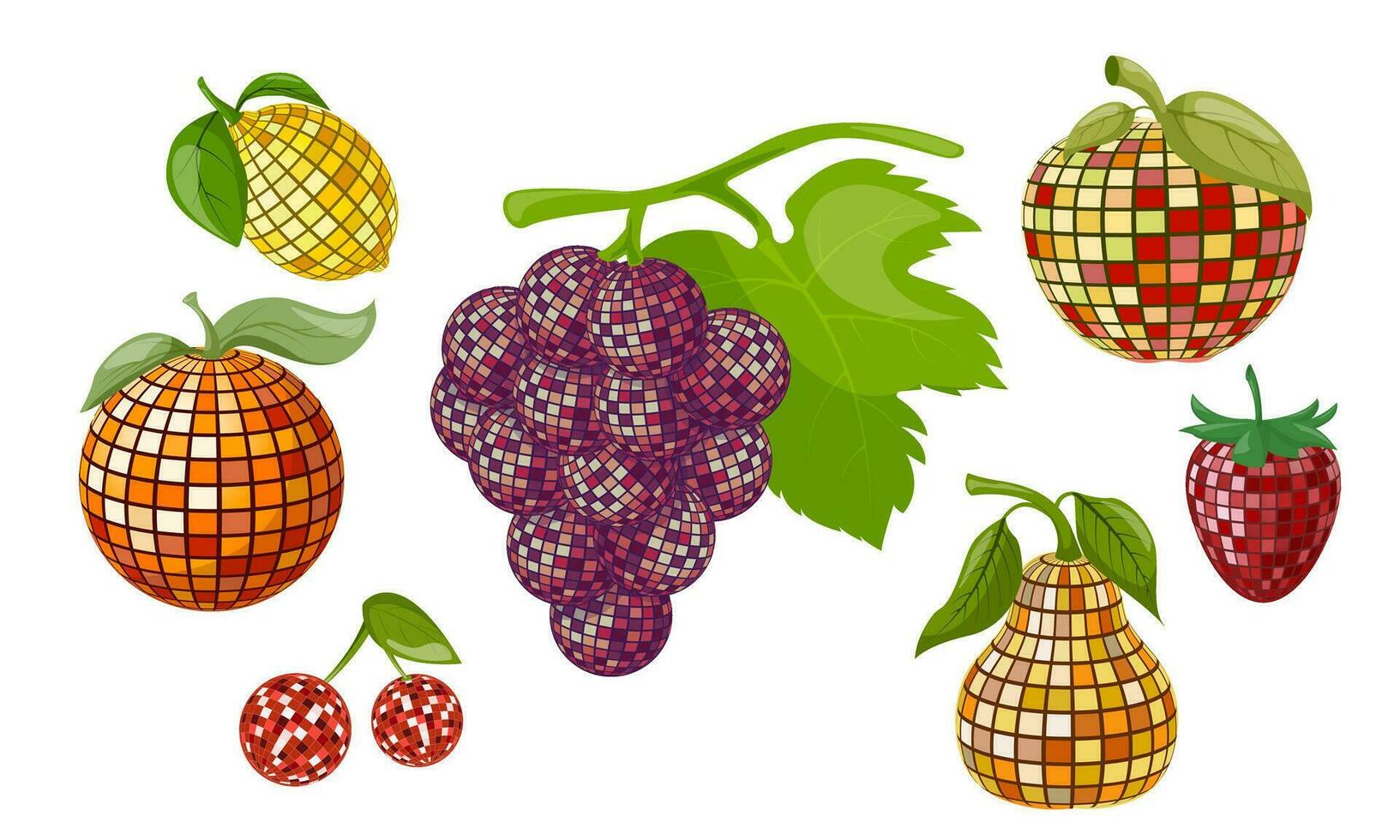 Fruit set. Fruit disco ball. Poster template, invitation, congratulations. vector