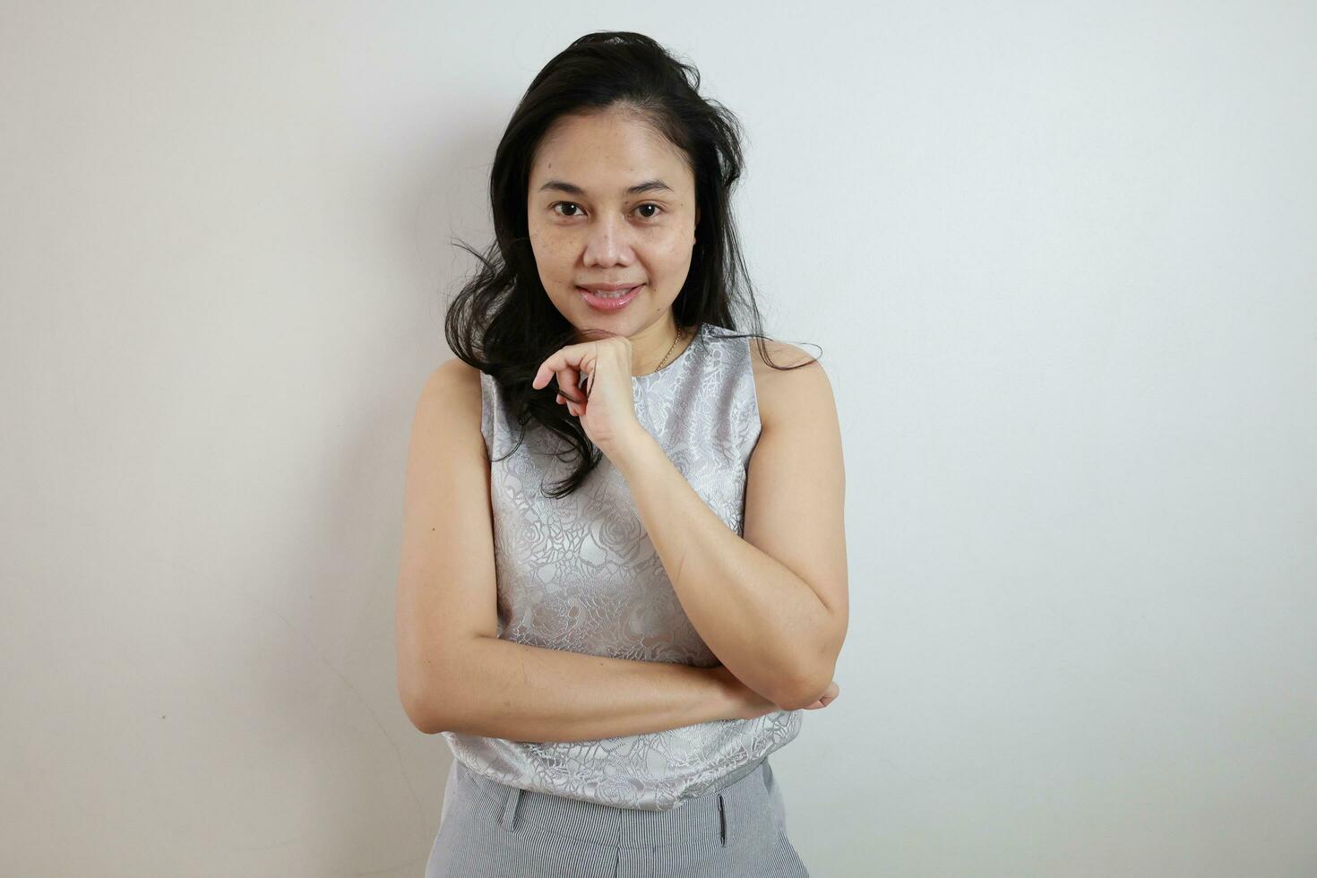 Portrait of a woman on white background, portrait of a person photo