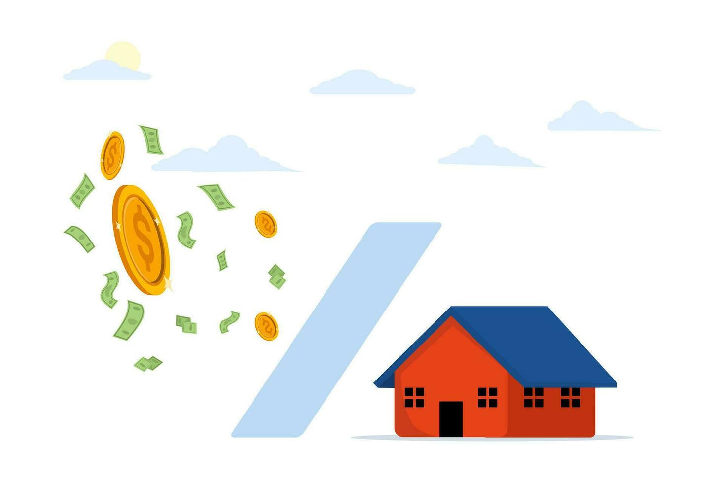 Real Estate Price Concept. property values increase. investment in property and buildings. prices increase every year. Coins to grow your business. Investment, trading house. flat vector illustration.