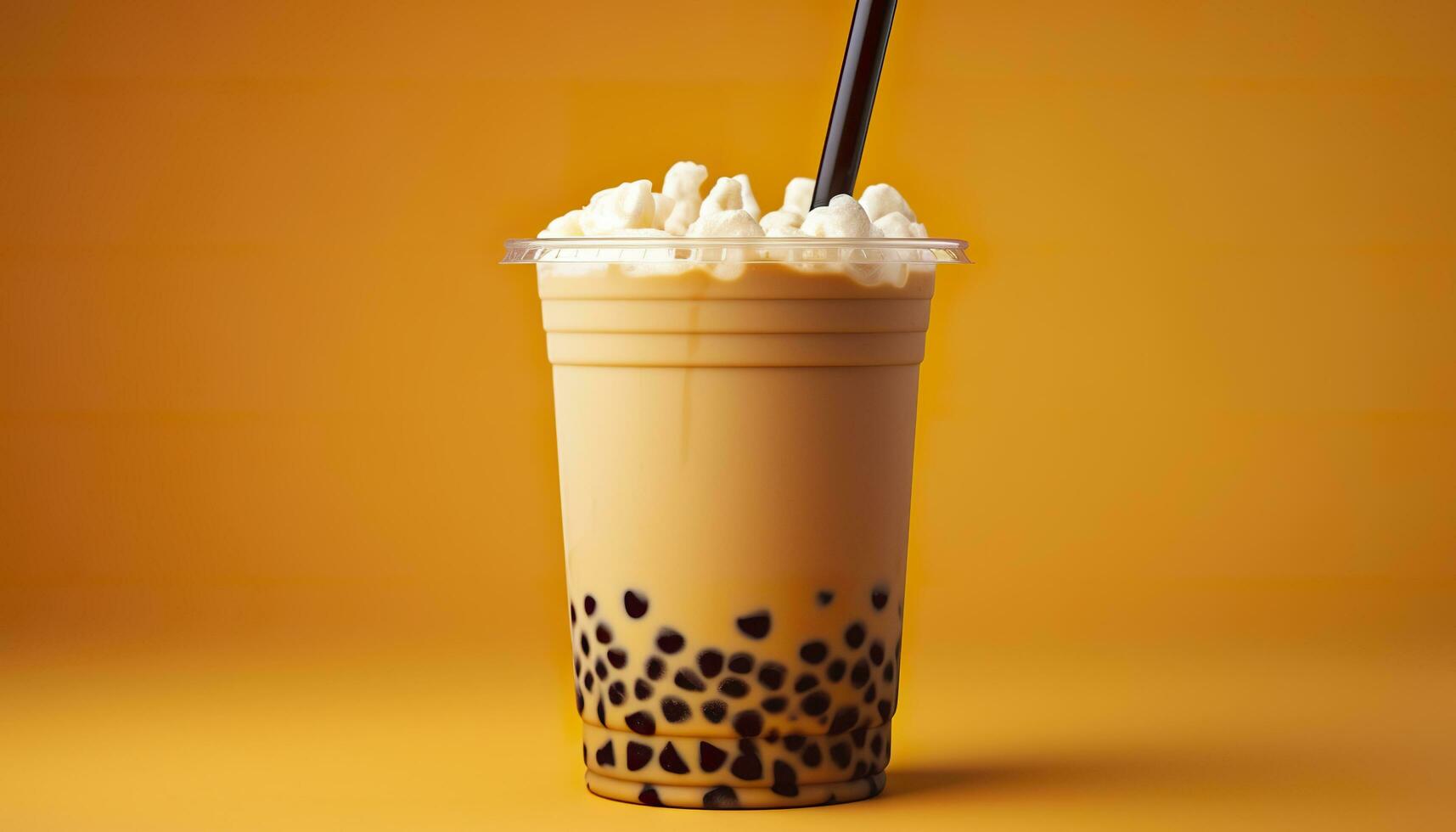 A bubble tea in a plastic cup. Generative AI photo