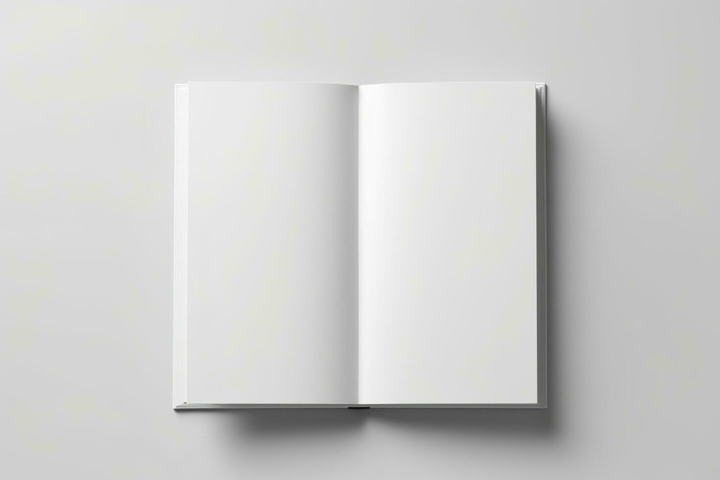 Blank opened book mockup, top view, isolated on white background. Generative AI photo