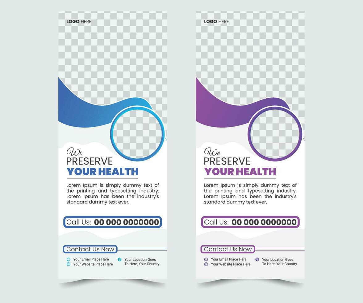 Medical and Healthcare Rollup Banner Template Design and Vector Art For Hospital