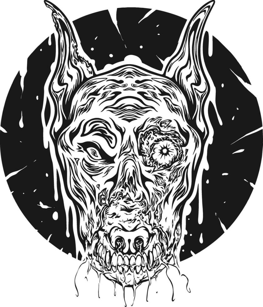 Spooky zombie canine head abstract monochrome vector illustrations for your work logo, merchandise t-shirt, stickers and label designs, poster, greeting cards advertising business company or brands.