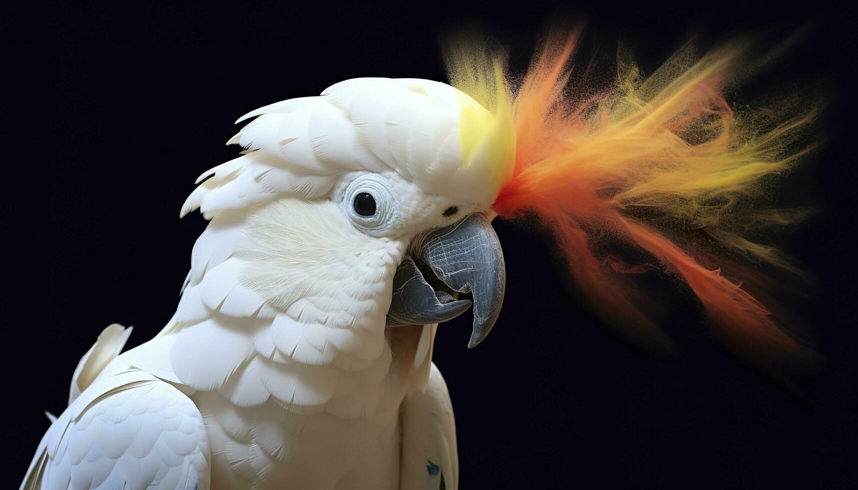 Digital photo manipulation of a white parrot. Generative AI