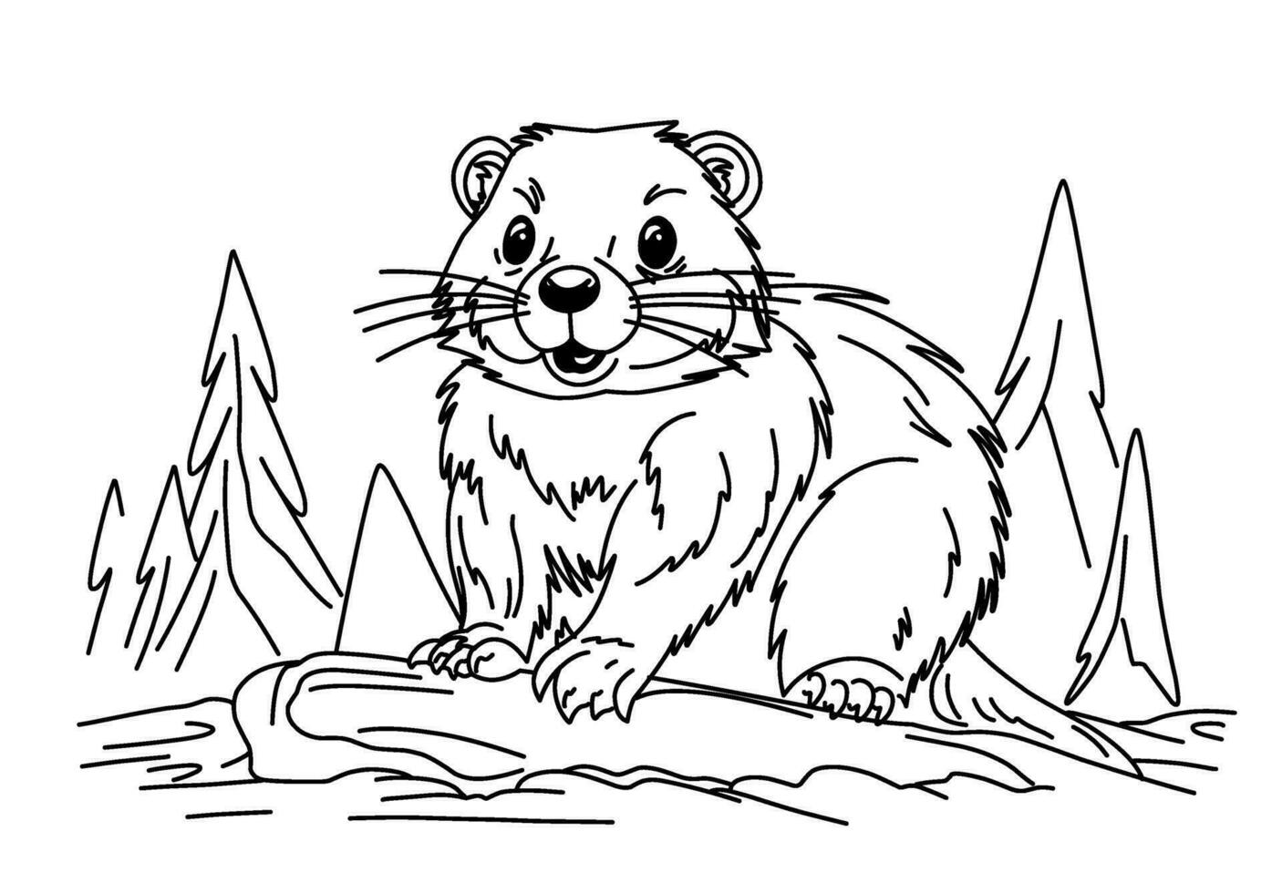 Groundhog Day February 2nd. Cute baby animal beaver.Groundhog day coloring book vector