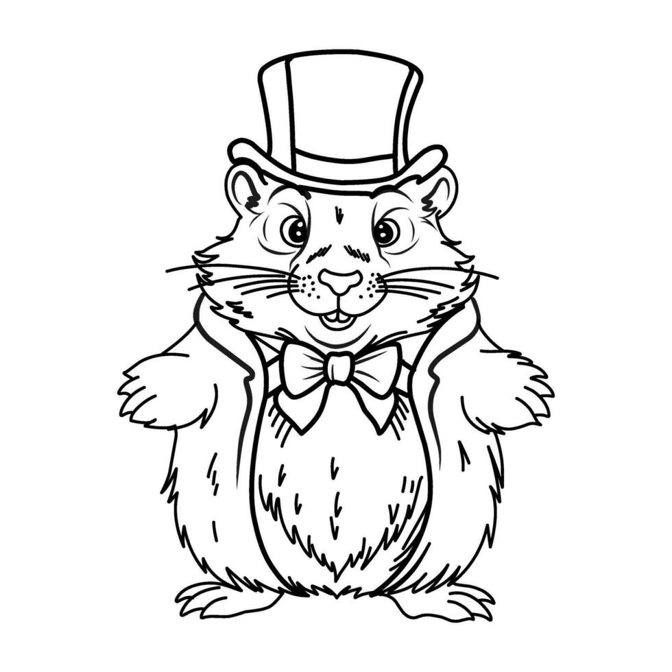 Groundhog Day February 2nd. Cute baby animal beaver.Groundhog day coloring book vector