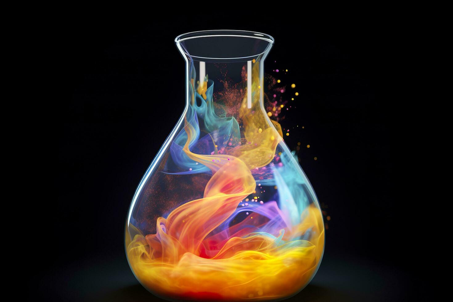 Close Up of a Science Beaker Filled with Multi Colored Liquids. AI Generative photo