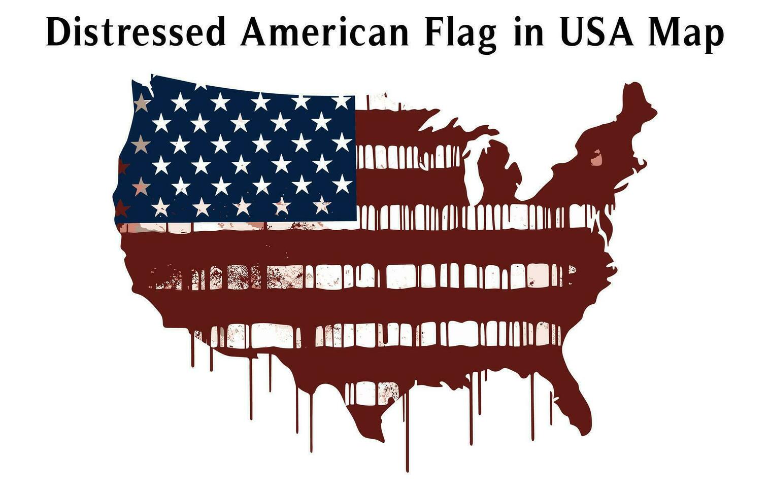 American Flag in USA Map vector illustration isolated on white background, Distressed American Flag in USA Map Vector