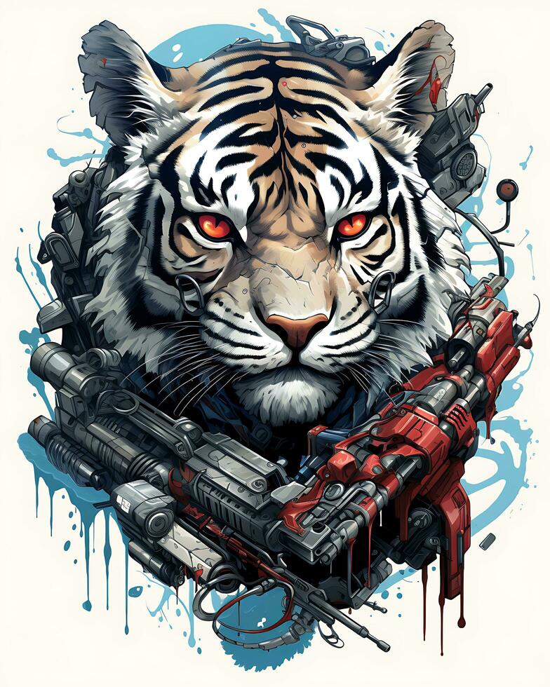 Action Tiger Gun Man Vector Art Illustration Background Generative AI photo