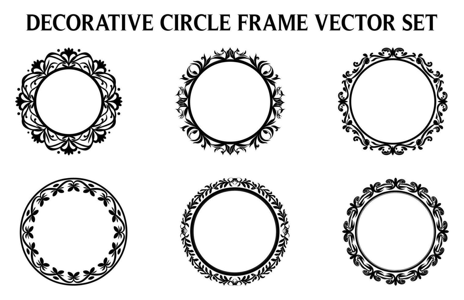 Vintage Decorative Ornamental Circle frame vector Set, Round vector ornamental Frame and filigree floral ornaments