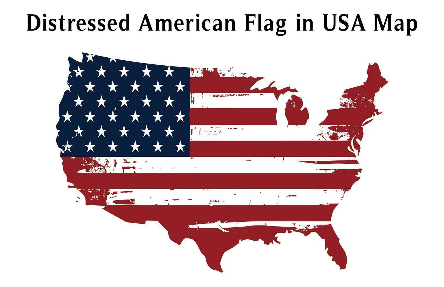 American Flag in USA Map vector illustration isolated on white background, Distressed American Flag in USA Map Vector