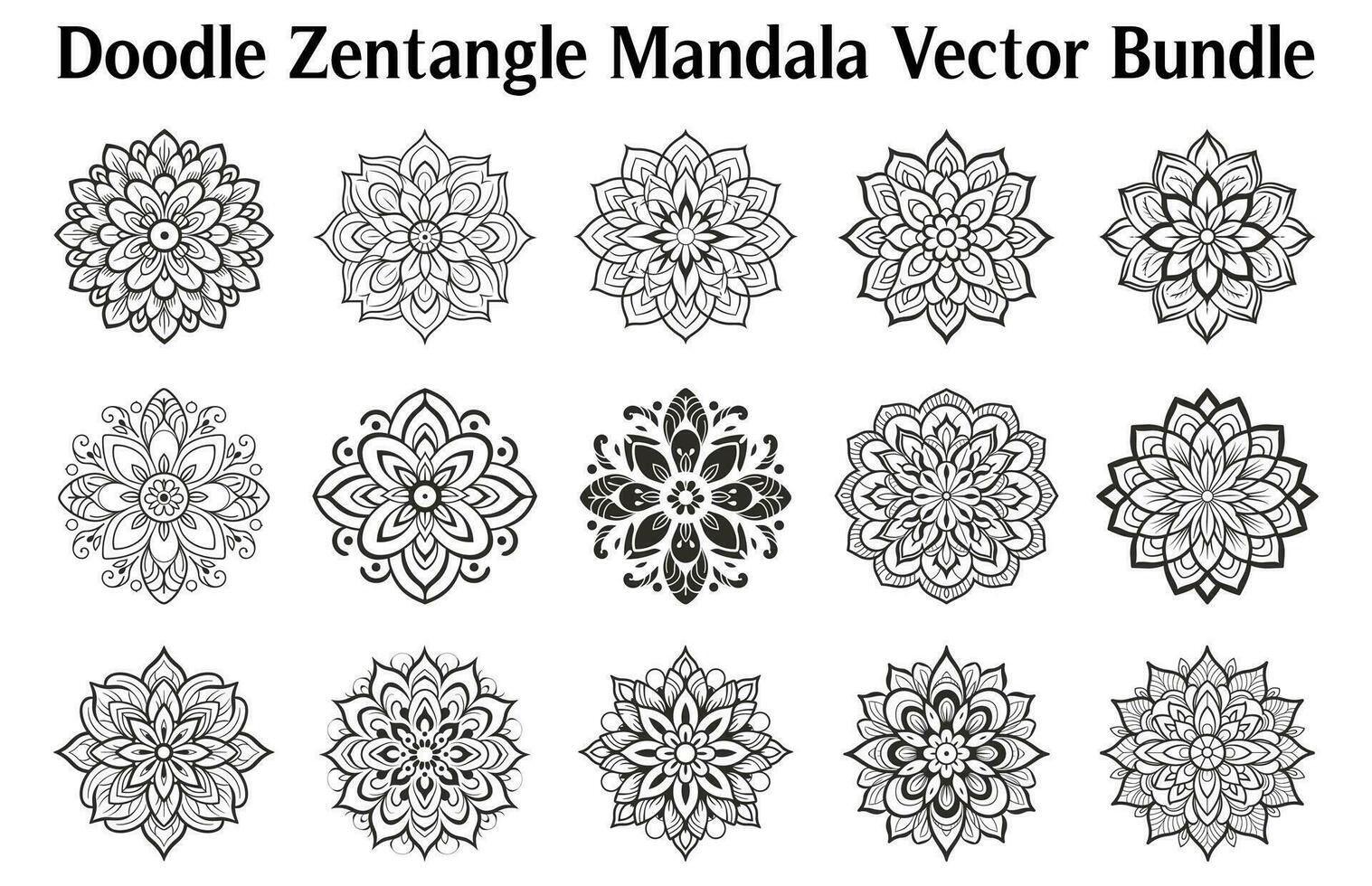 Black and white abstract circular pattern mandala, Mandala Line Drawing Design, Ornamental Mandala with floral patterns, Ornamental luxury mandala pattern, Set of Vector boho mandala illustration