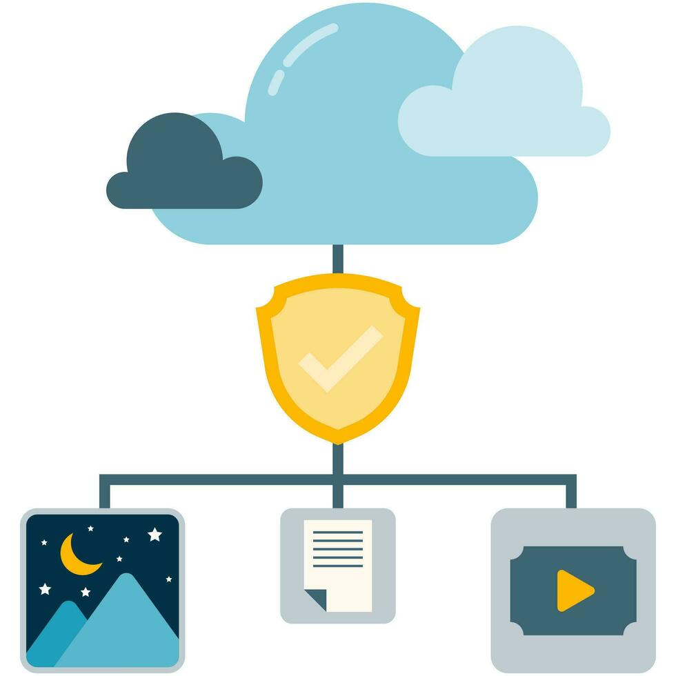 computerizado sistema y nube almacenamiento con garantizado datos seguridad vector