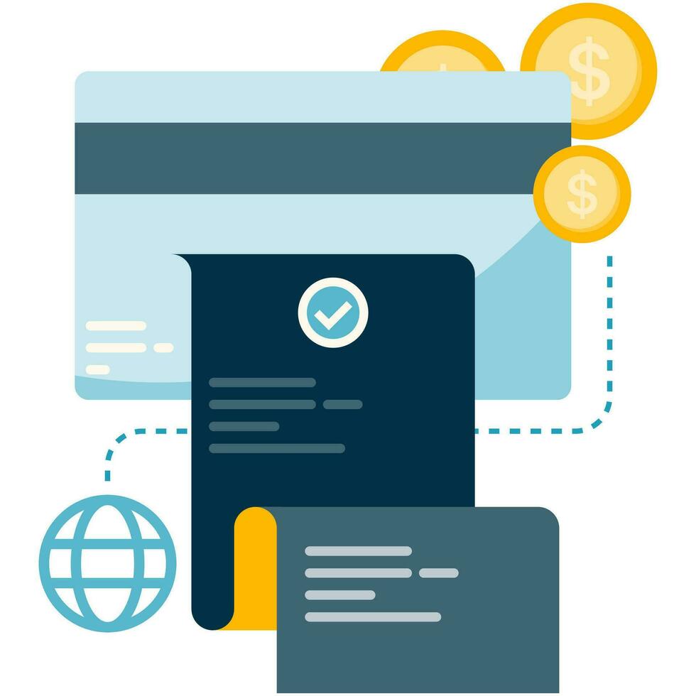 illustration of digital payment, paper bill coming out of credit card vector