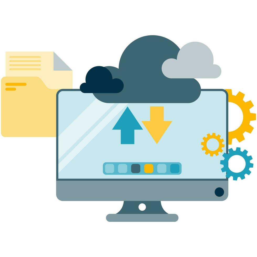 the process of uploading and downloading data from cloud storage vector