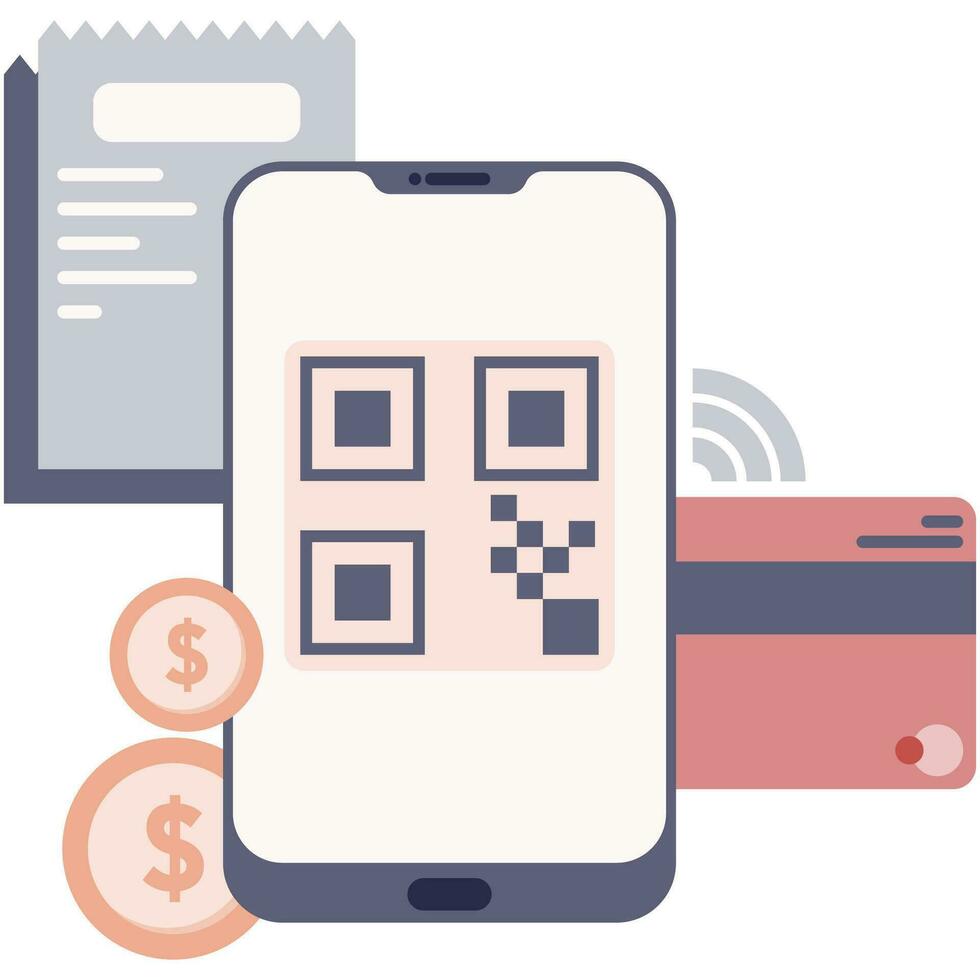 display payment methods by scanning barcodes on the smartphone screen vector