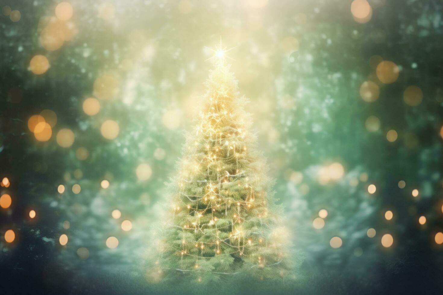 Christmas tree with glowing lights in the forest photo