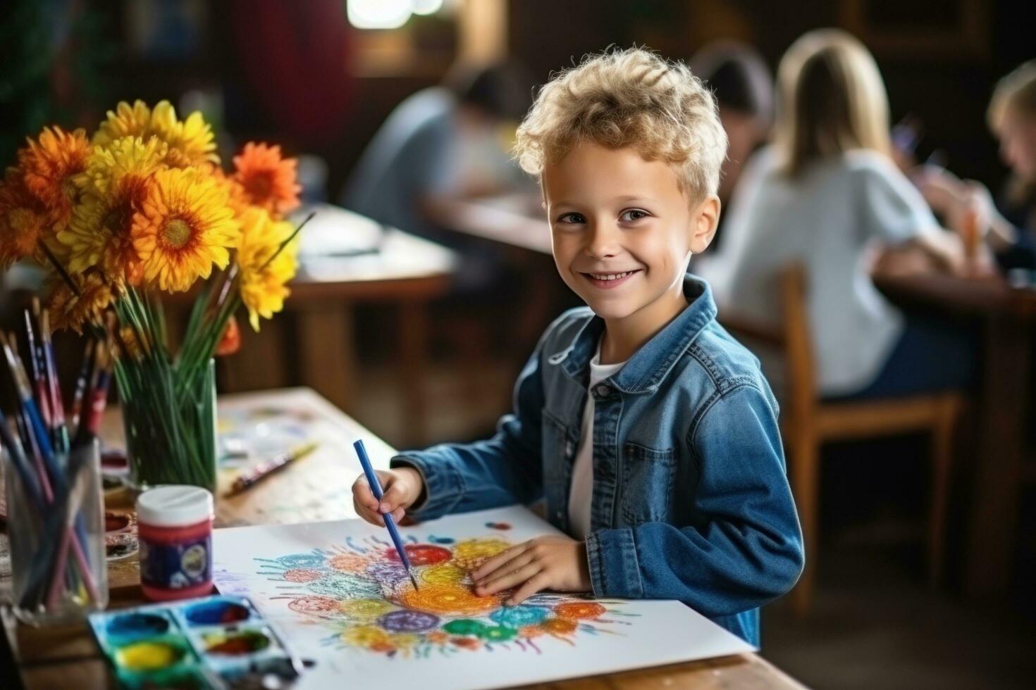 Cute child with paints photo