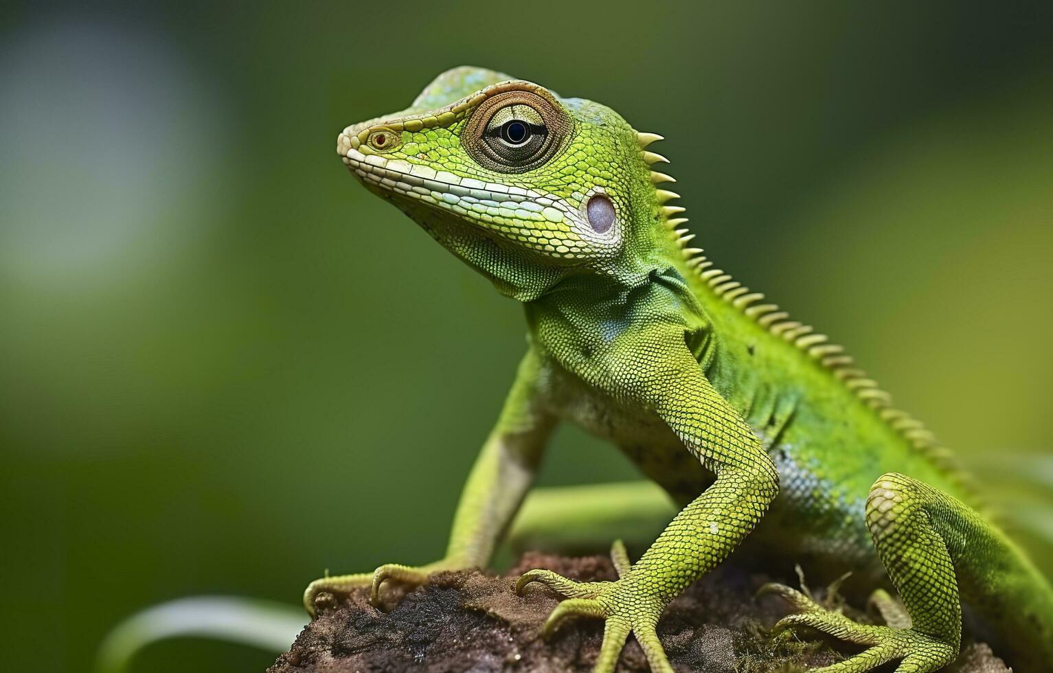 bronchocela cristatella, además conocido como el verde crestado lagarto. generativo ai foto