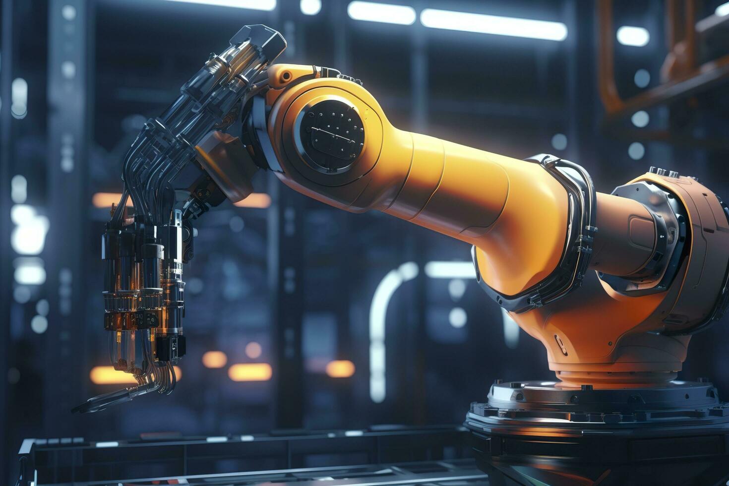 Arm robot working with Screen monitor control industrial machine robot arm line. Generative AI photo