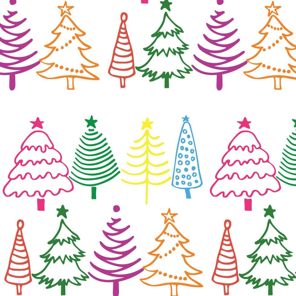 Seamless pattern for Christmas and New Year with hand-drawn colored fir trees. vector