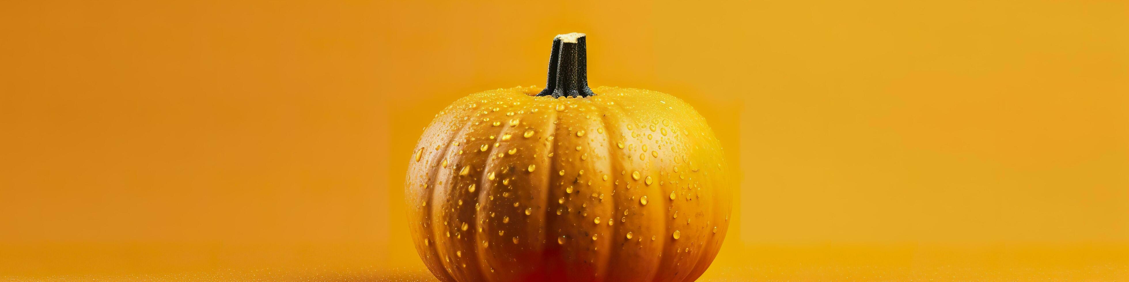 A pumpkin against a yellow background. Generative AI photo