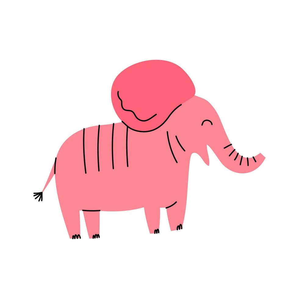 Cartoon Character Pink Cute Elephant Baby. Vector