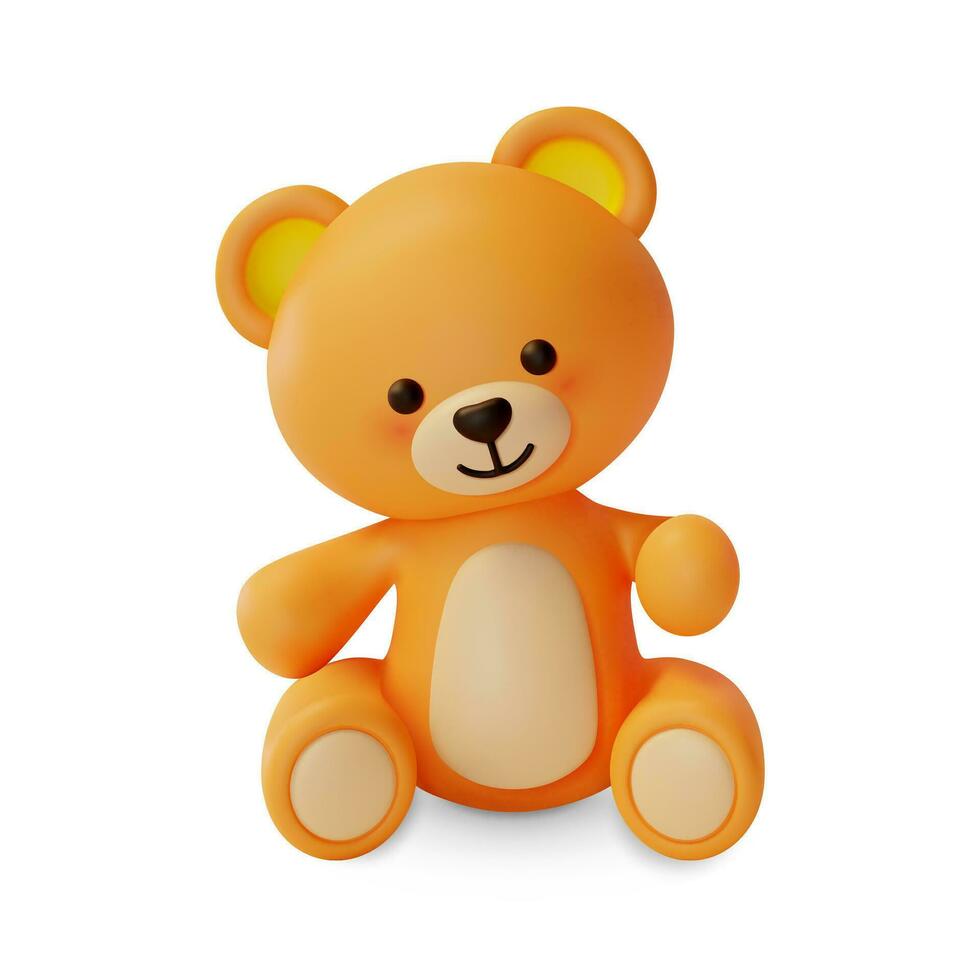 3d Cute Teddy Bear Toy Cartoon Style. Vector