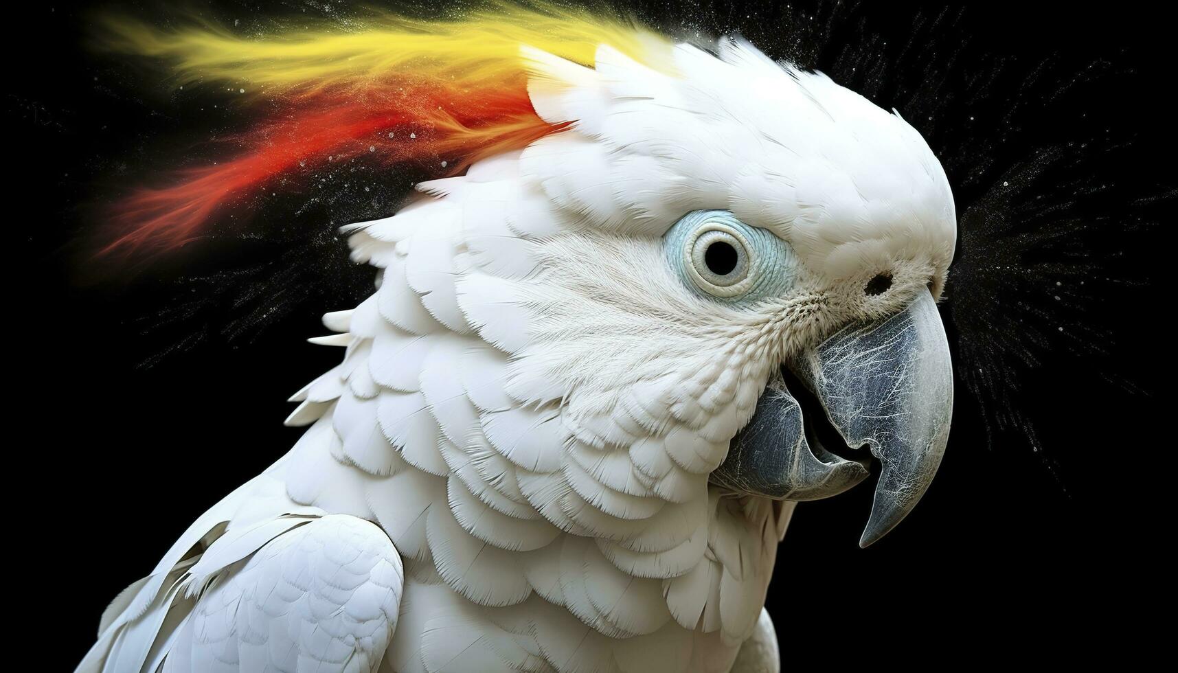 Digital photo manipulation of a white parrot. Generative AI