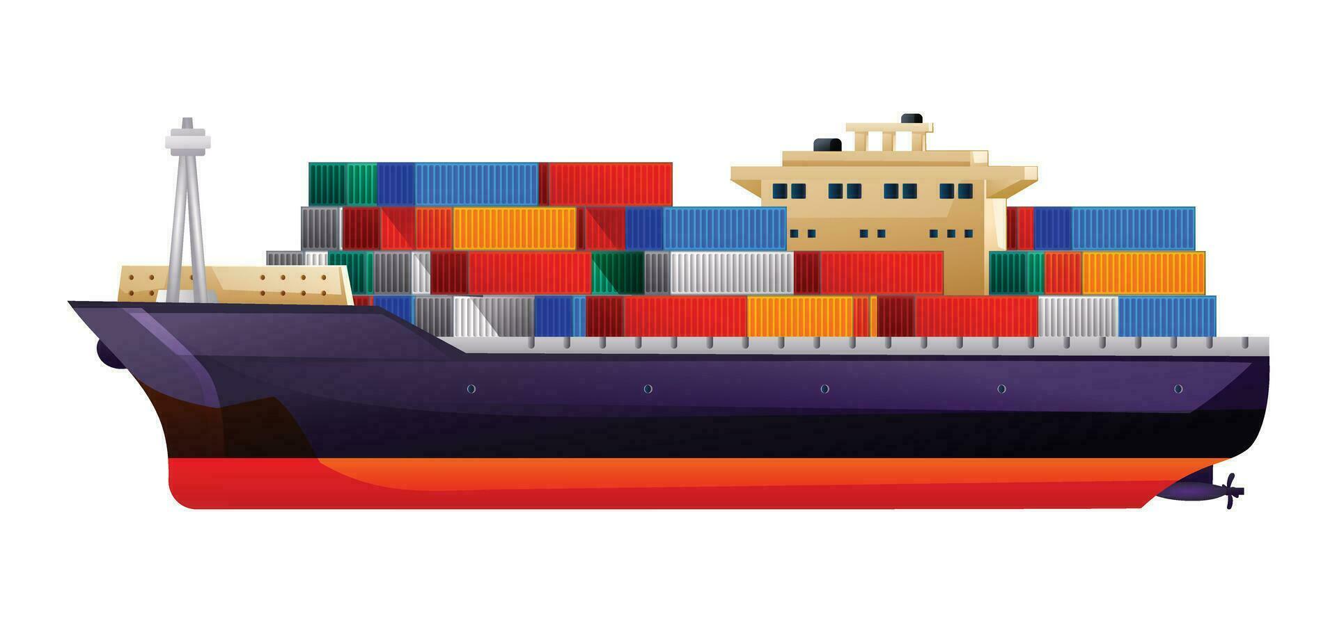 Cargo ship with containers vector illustration. Shipping freight transportation isolated on white background