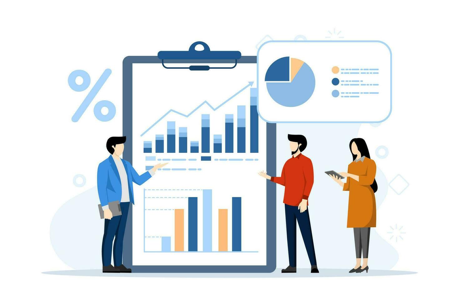 concepto de finanzas, ventas estrategia, trabajo en equipo, empresa presupuesto, ingresos crecimiento, inversión negocio, creciente empresa resultados. plano vector bandera para sitio web aterrizaje página. plano vector ilustración.