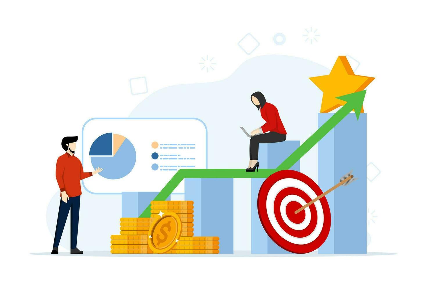 Concept of finance, sales strategy, teamwork, company budget, income growth, investment business, increasing company results. flat vector banner for website landing page. flat vector illustration.