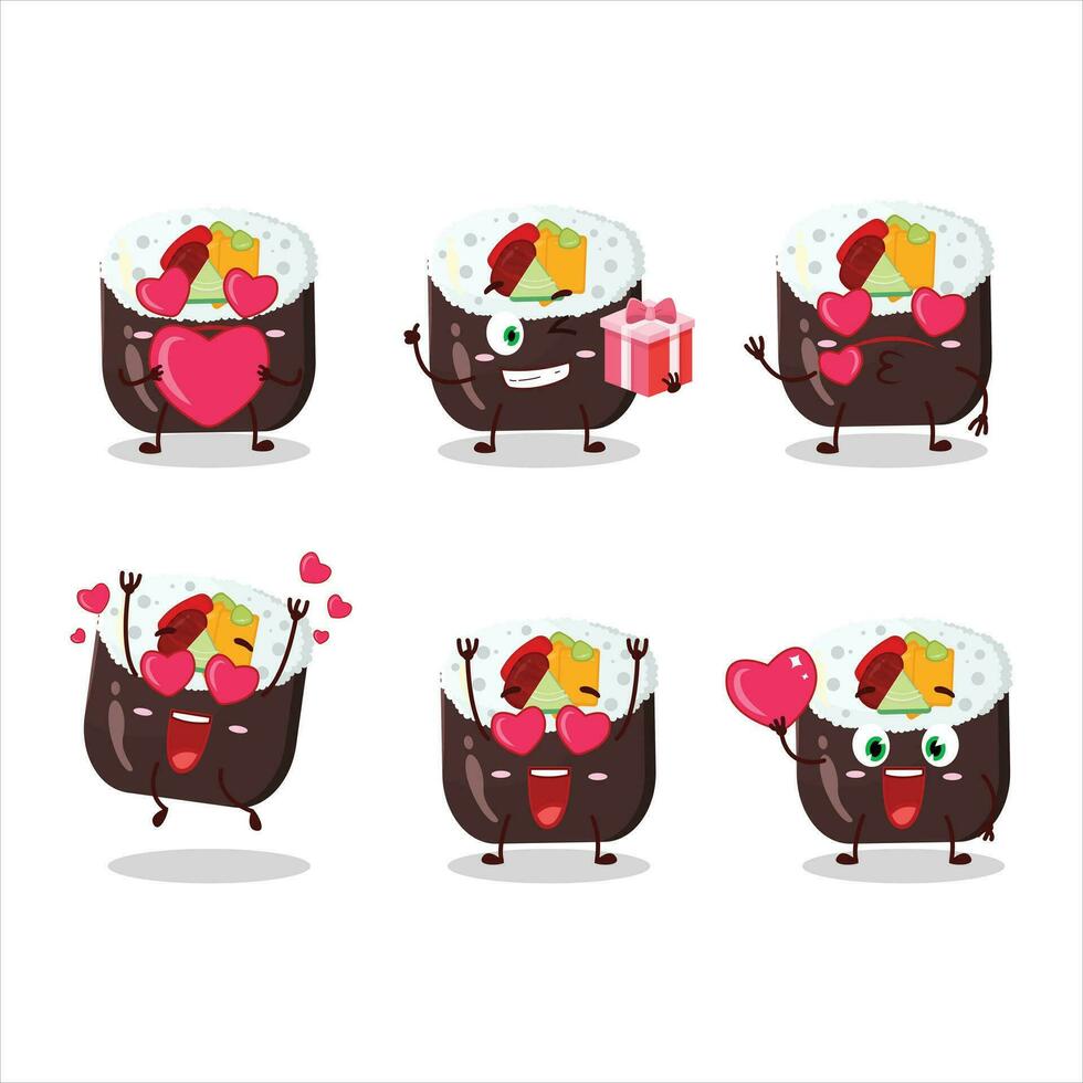 Futomaki cartoon character with love cute emoticon vector