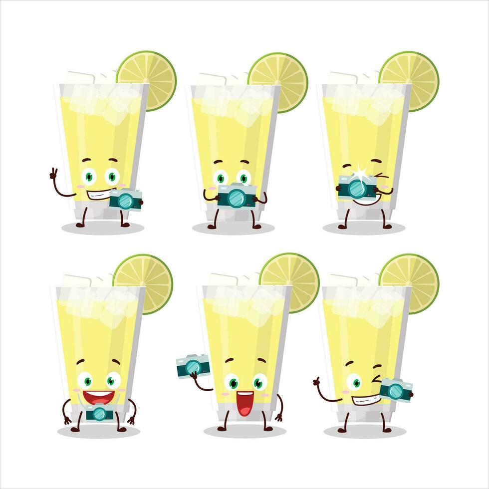 Photographer profession emoticon with lemonade cartoon character vector