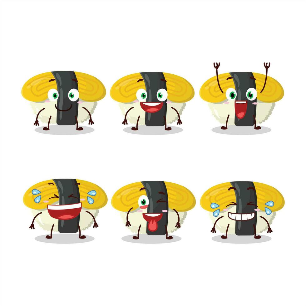 dibujos animados personaje de tamago Sushi con sonrisa expresión vector