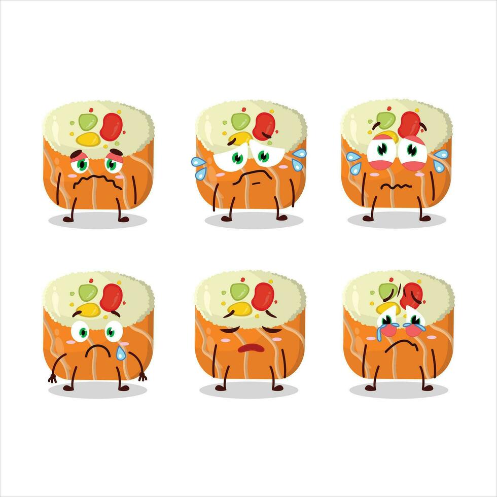 Norimaki sushi cartoon character with sad expression vector