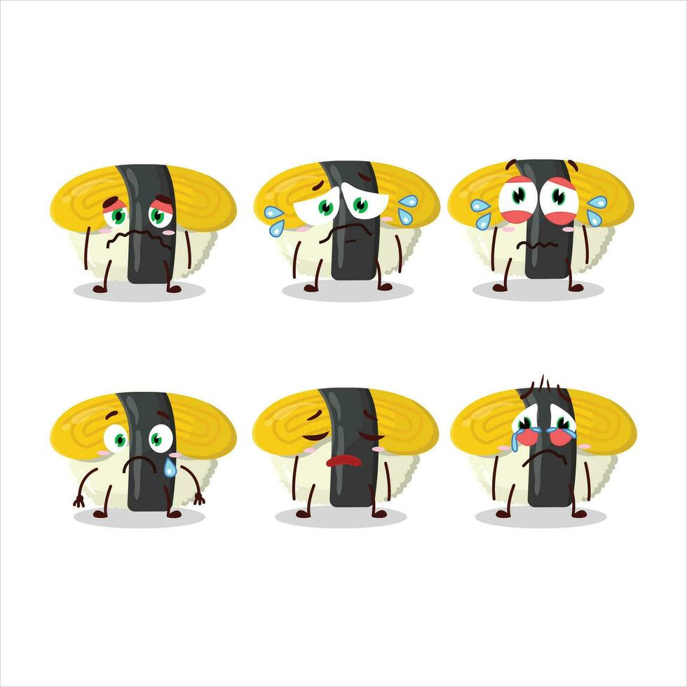 Tamago sushi cartoon character with sad expression vector