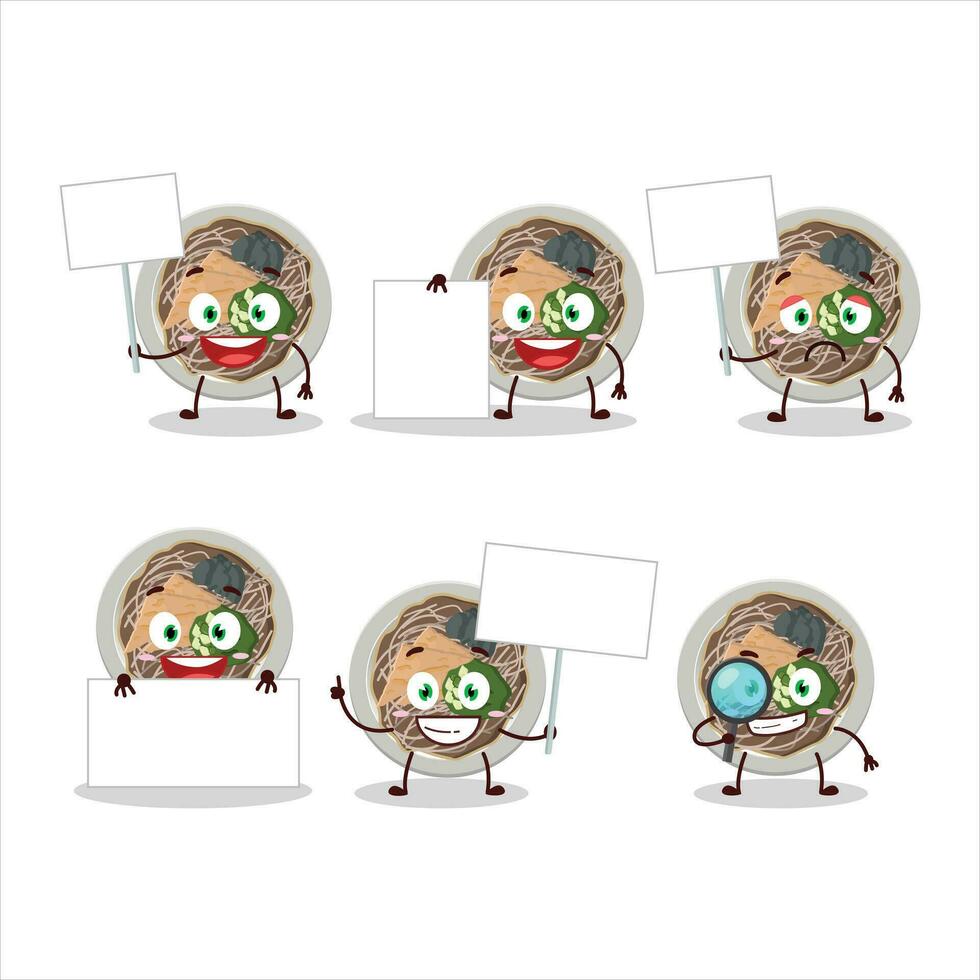Tachigui soba cartoon character bring information board vector
